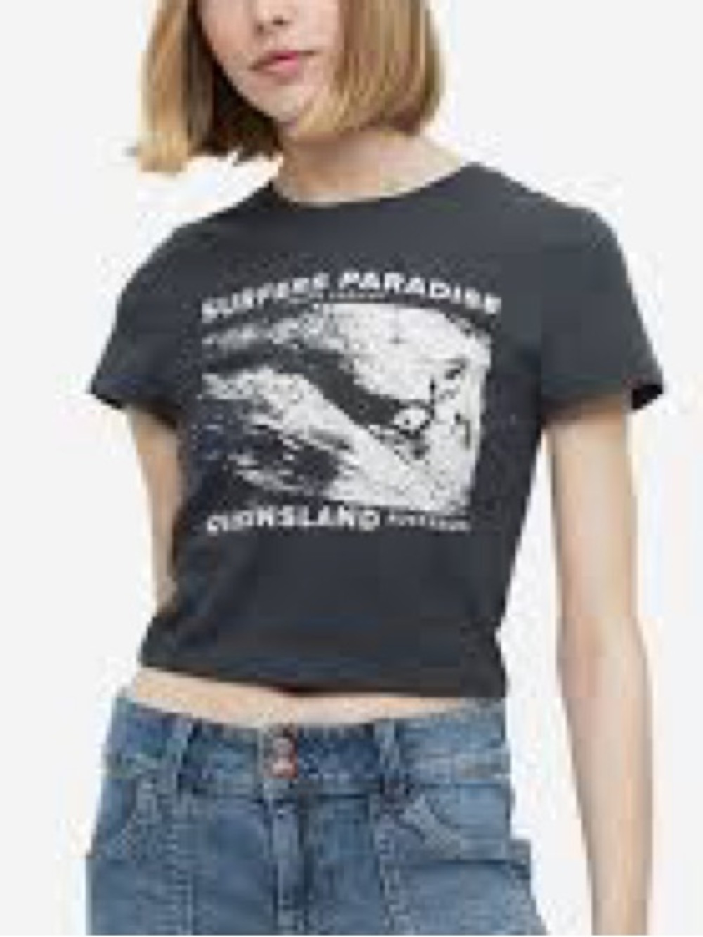 H&M Divided Charcoal Graphic Short Sleeve Cropped Baby Tee Women’s Size XS.
